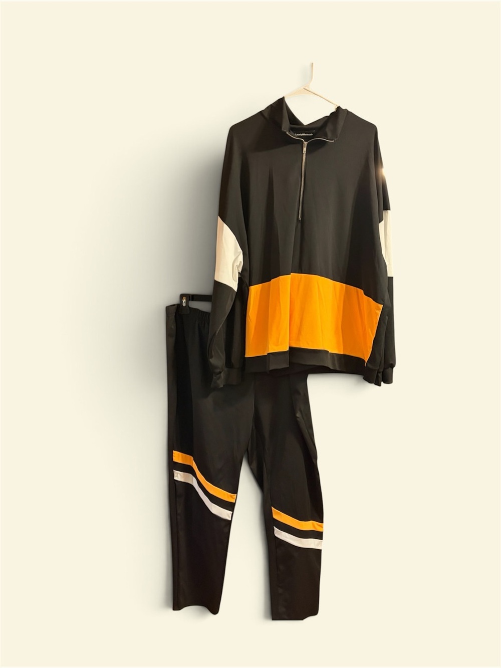 Women's Black & Orange Colorblock Track Jogger Set